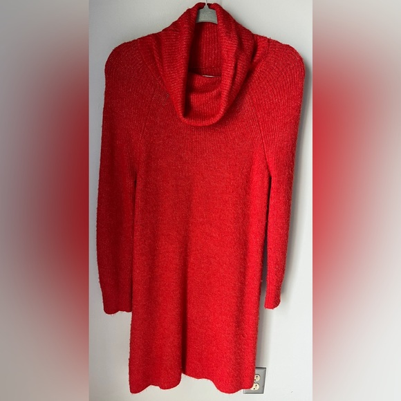 LOFT Cowl Neck Tamale Red Orange Sweater Dress | Medium Petite | Worn Once - Picture 3 of 6